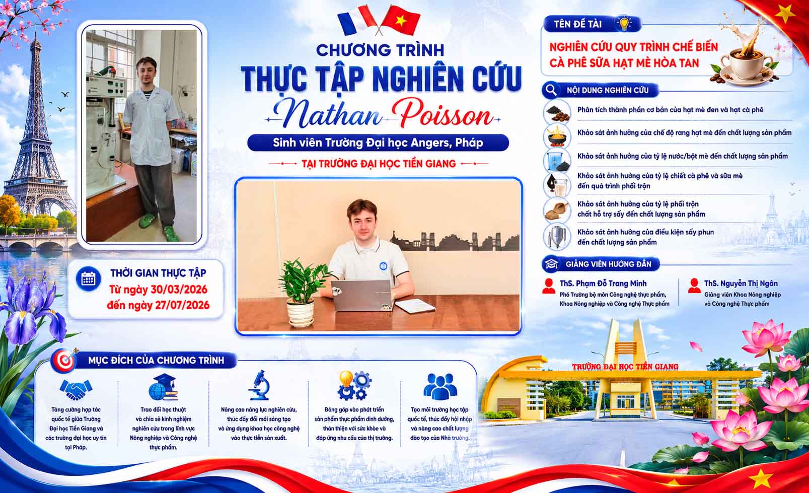 Sinh viên Pháp thực tập nghiên cứu tại Trường Đại học Tiền Giang 