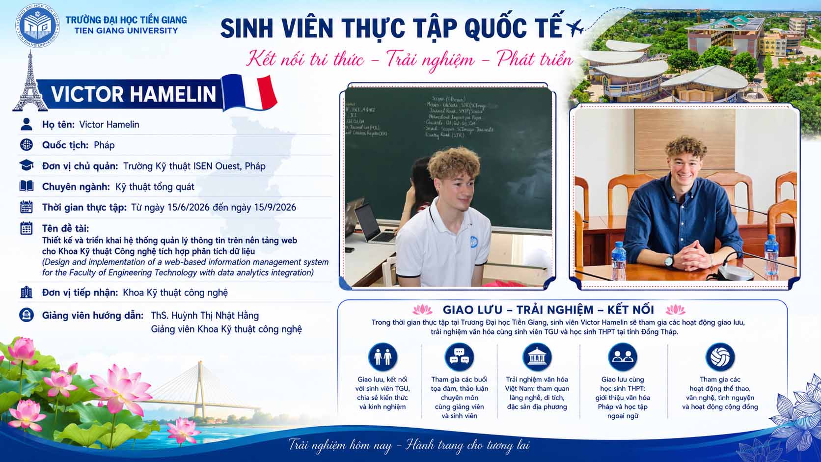 Sinh viên Trường Kỹ thuật ISEN Ouest, Pháp triển khai đề tài ứng dụng công nghệ tại Trường Đại học Tiền Giang