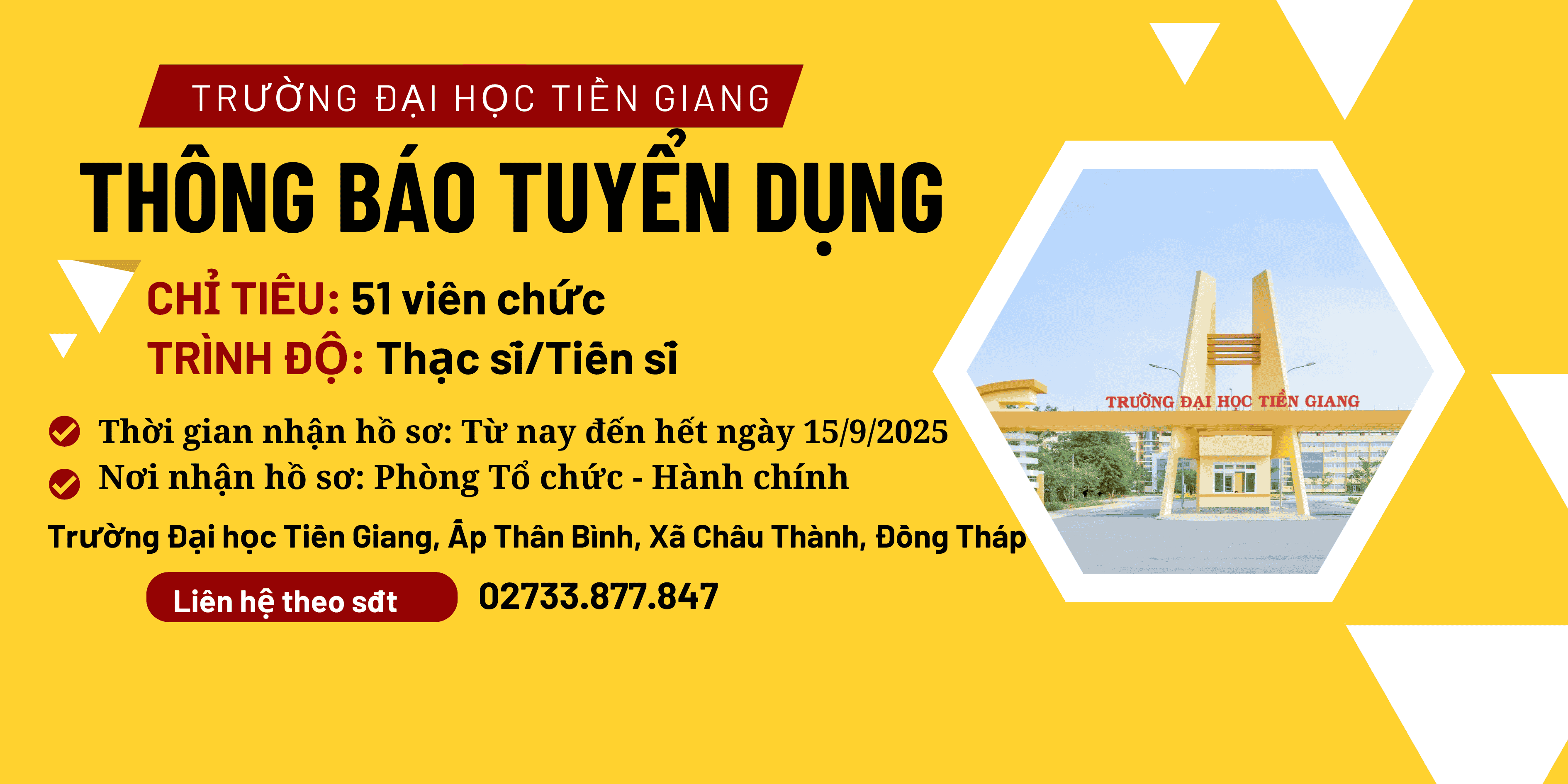 Trường Đại học Tiền Giang thông báo tuyển dụng viên chức năm 2025